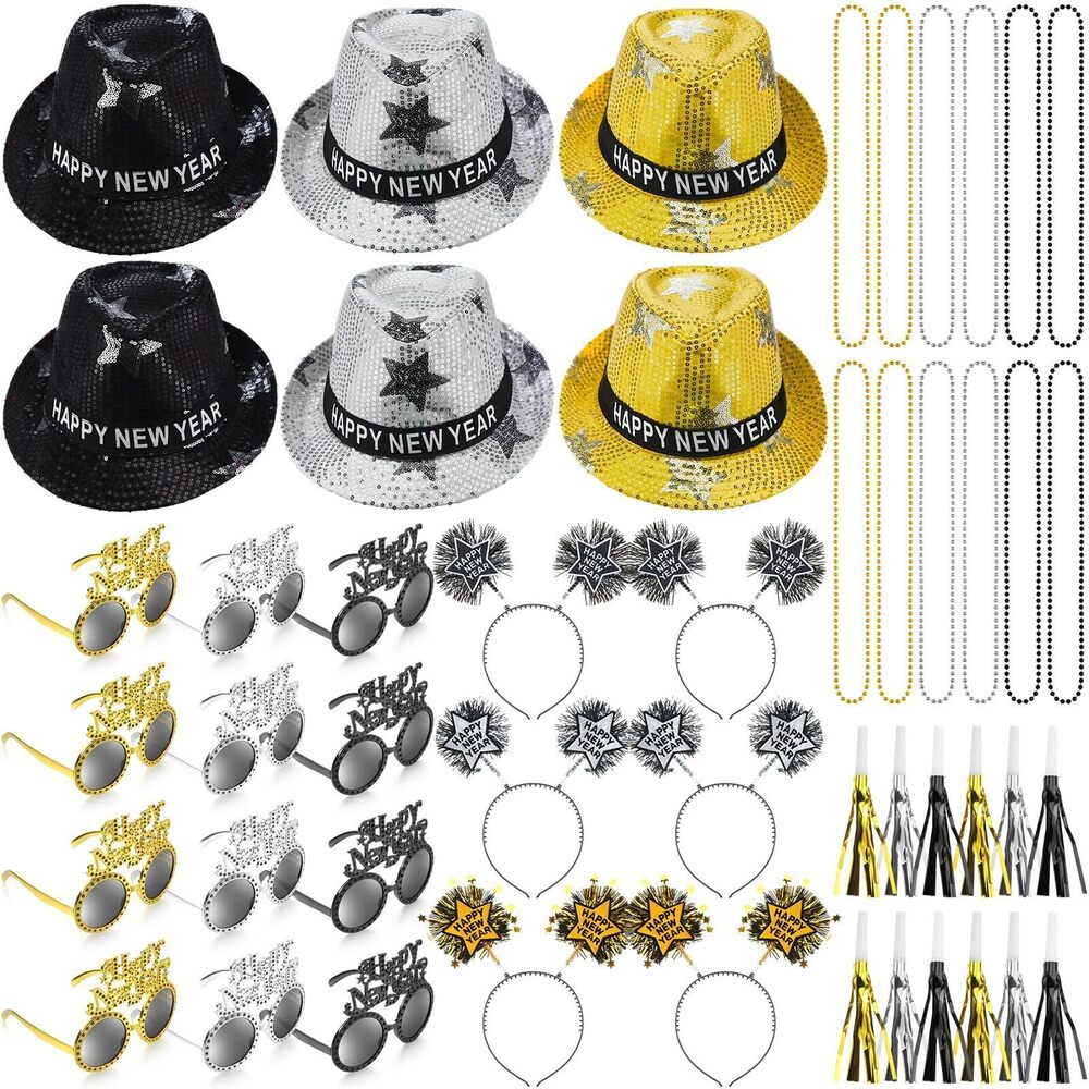 9892 48 Pcs 2025 New Year Eve Party Supplies Happy New Year Headbands Hats